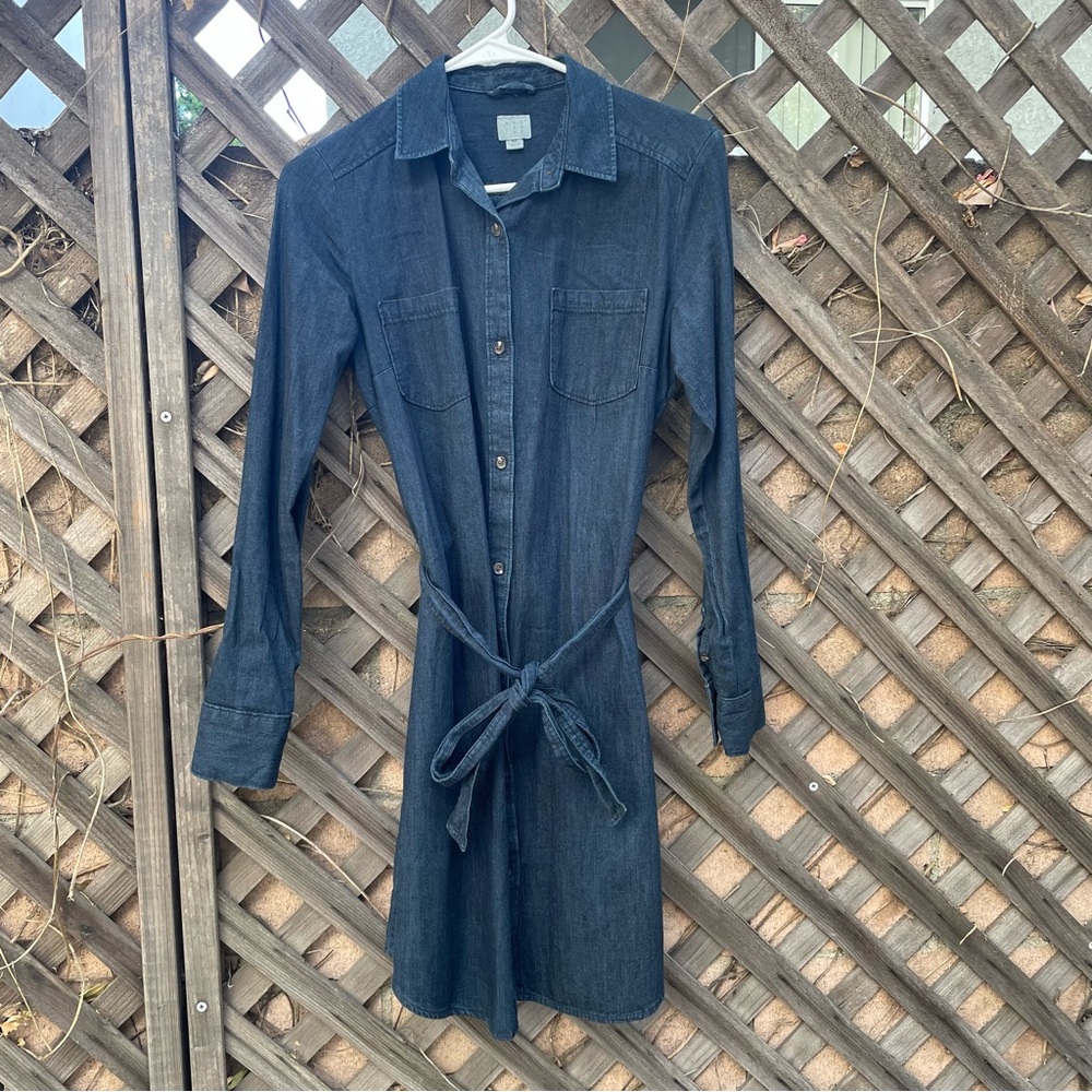 A New Day Women’s Belted Dark Blue Denim Shirt Dress with Pockets Size XS